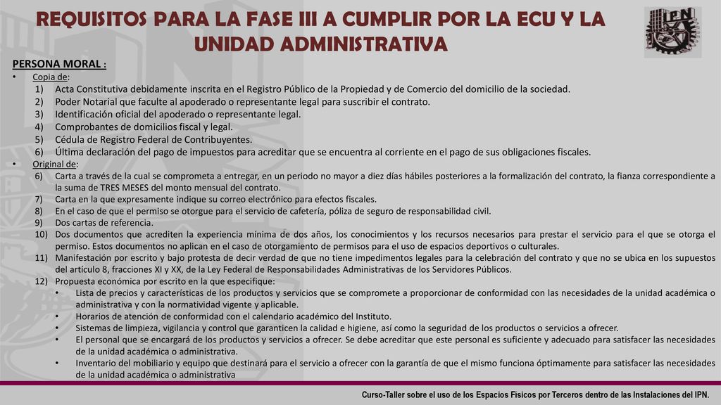 REQUISITOS PARA LA FASE III A CUMPLIR POR LA ECU Y LA UNIDAD ADMINISTRATIVA