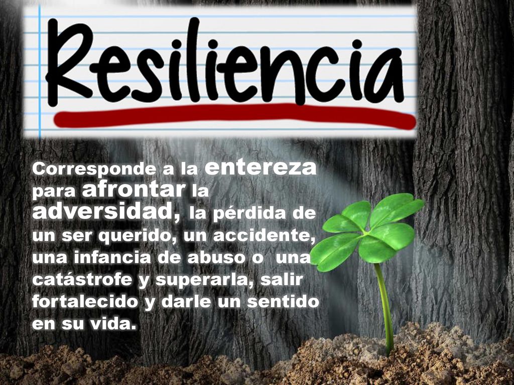 Corresponde a la entereza para afrontar la adversidad, la pérdida de un ser querido, un accidente, una infancia de abuso o una catástrofe y superarla, salir fortalecido y darle un sentido en su vida.