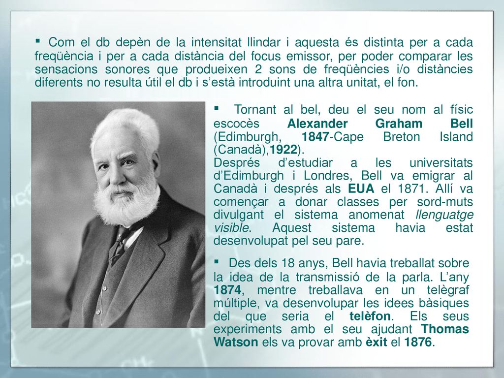 ▪ Com el db depèn de la intensitat llindar i aquesta és distinta per a cada freqüència i per a cada distància del focus emissor, per poder comparar les sensacions sonores que produeixen 2 sons de freqüències i/o distàncies diferents no resulta útil el db i s’està introduint una altra unitat, el fon.