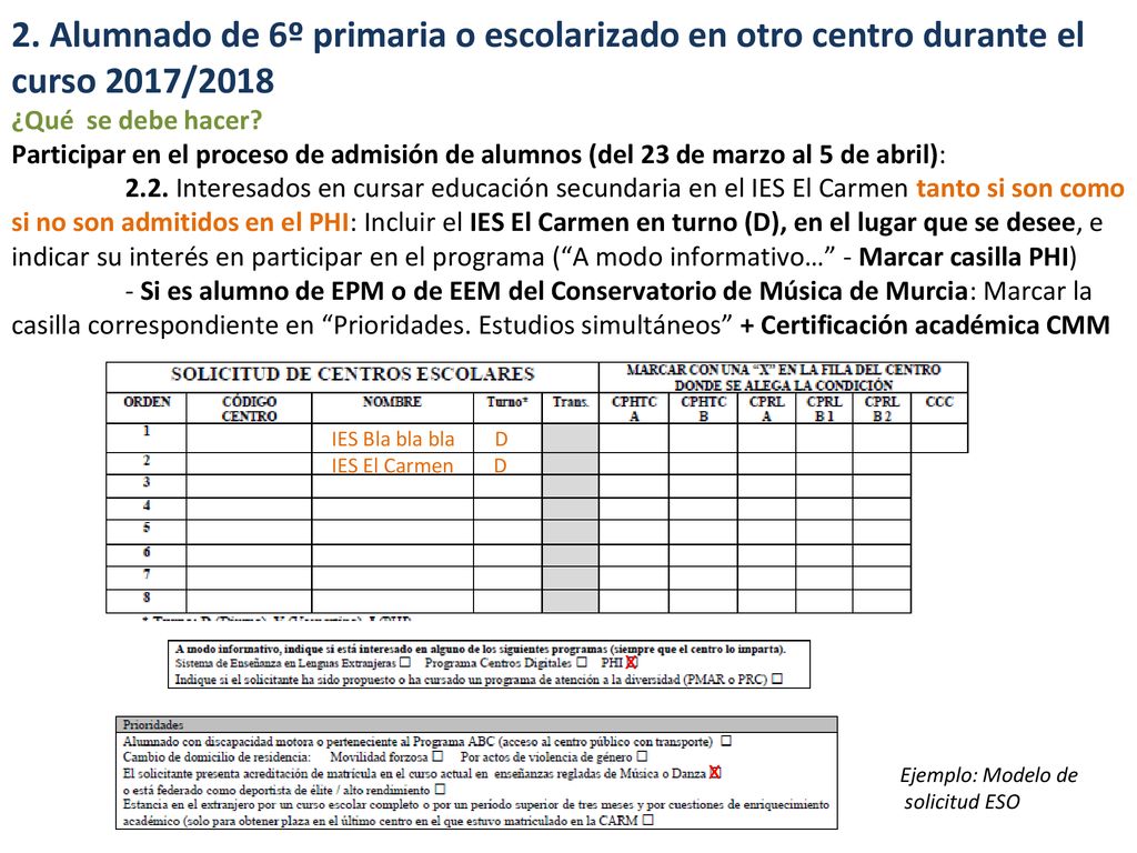 2. Alumnado de 6º primaria o escolarizado en otro centro durante el curso 2017/2018