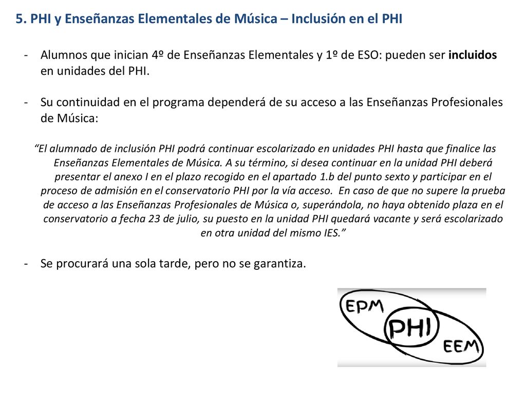 5. PHI y Enseñanzas Elementales de Música – Inclusión en el PHI
