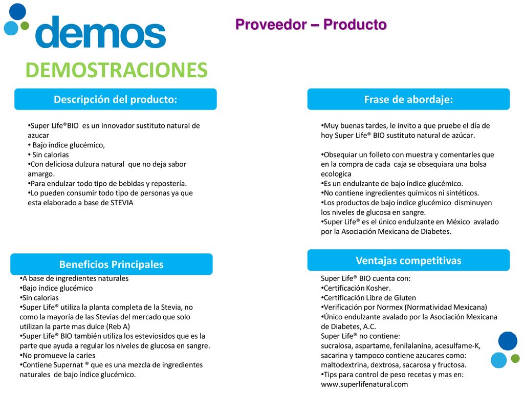 Descripción del producto: Ventajas competitivas Beneficios Principales