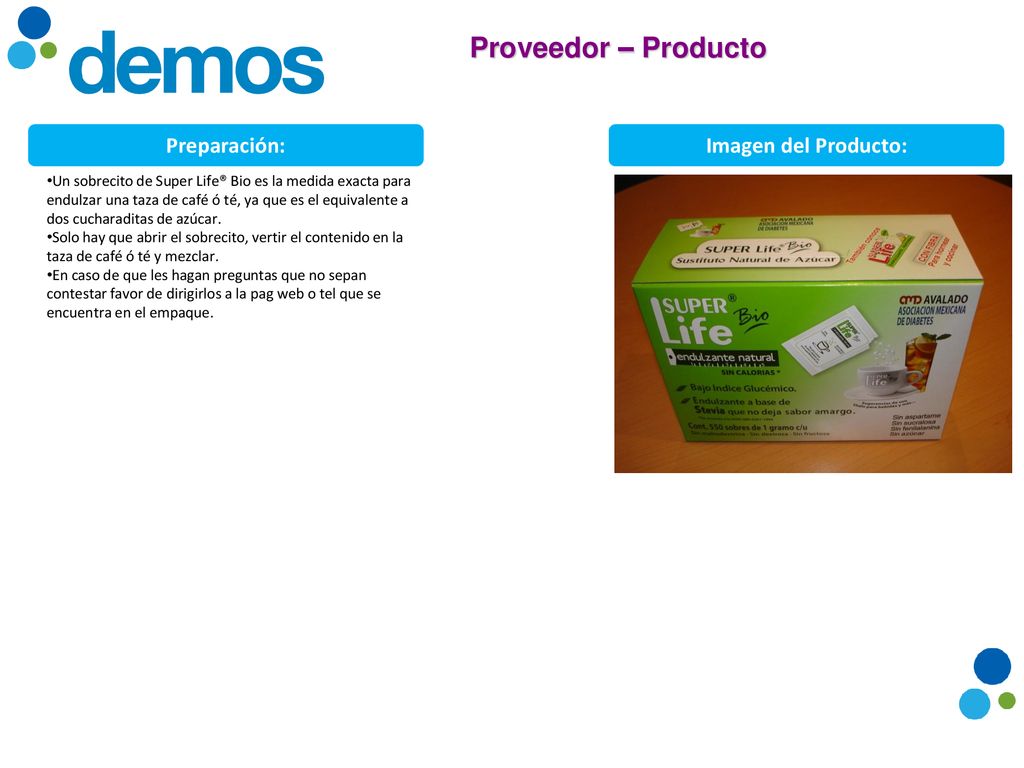 Proveedor – Producto Preparación: Imagen del Producto: