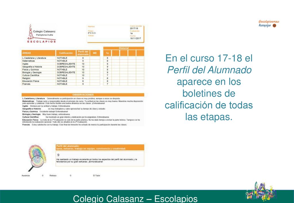 En el curso el Perfil del Alumnado aparece en los boletines de calificación de todas las etapas.