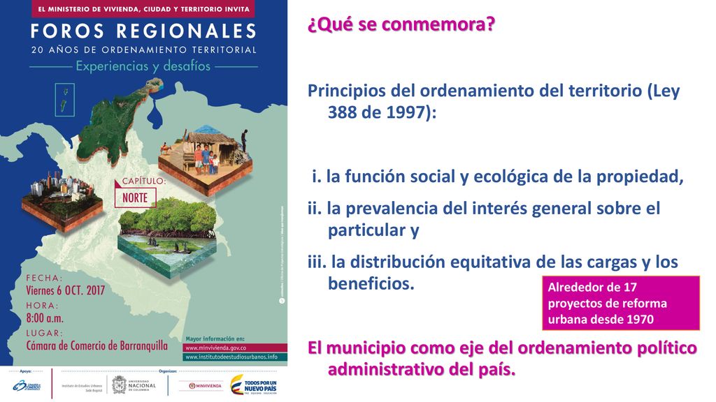 ¿Qué se conmemora Principios del ordenamiento del territorio (Ley 388 de 1997): i. la función social y ecológica de la propiedad,