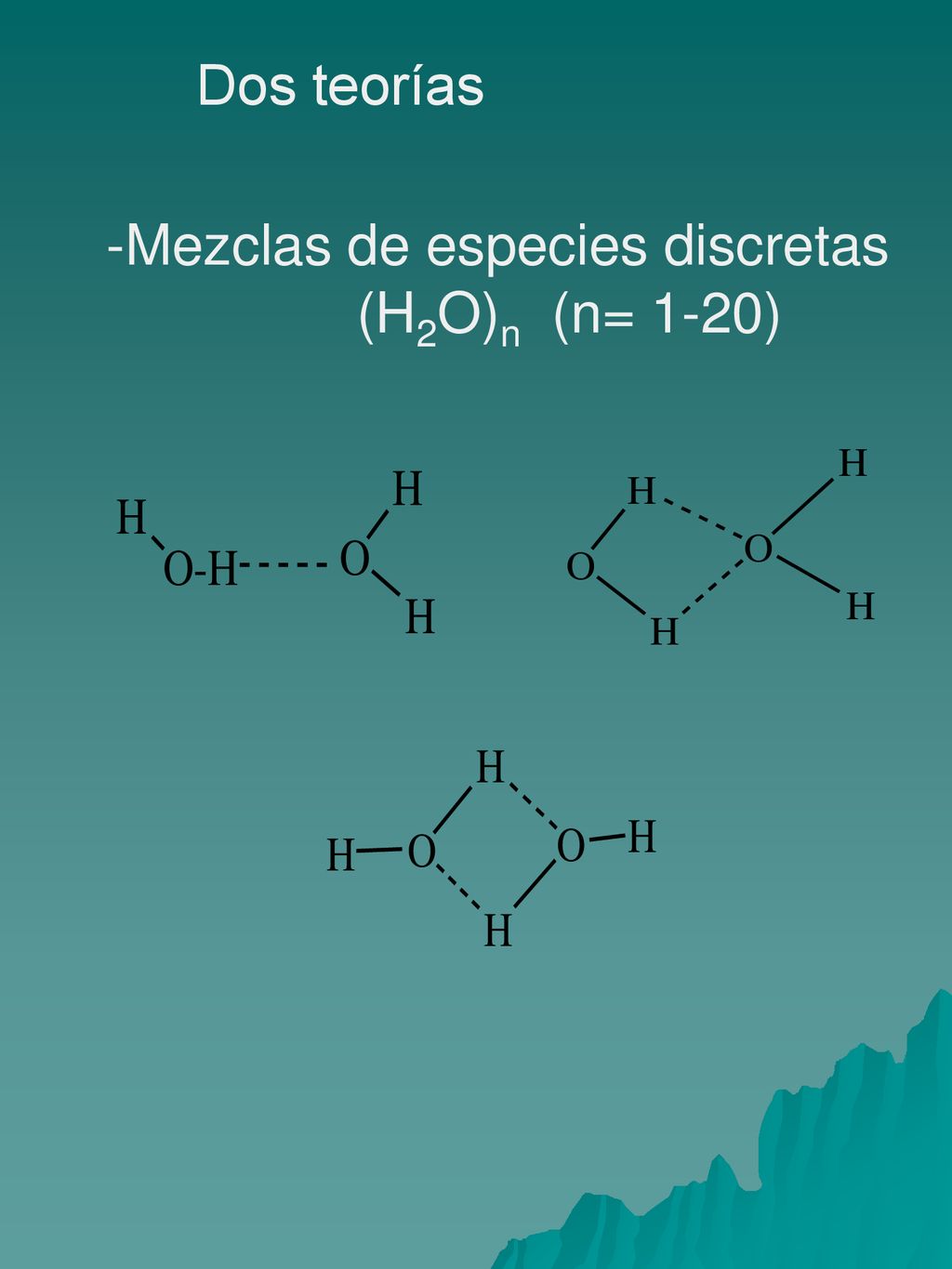 Dos teorías Mezclas de especies discretas (H2O)n (n= 1-20)
