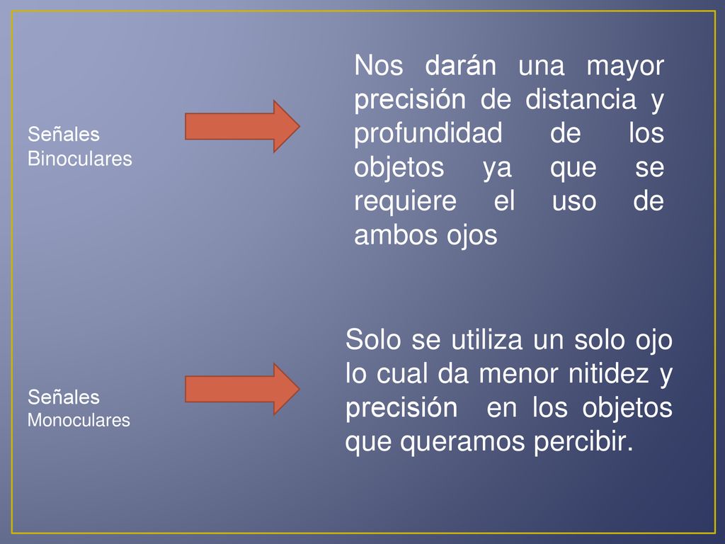 Nos darán una mayor precisión de distancia y profundidad de los objetos ya que se requiere el uso de ambos ojos