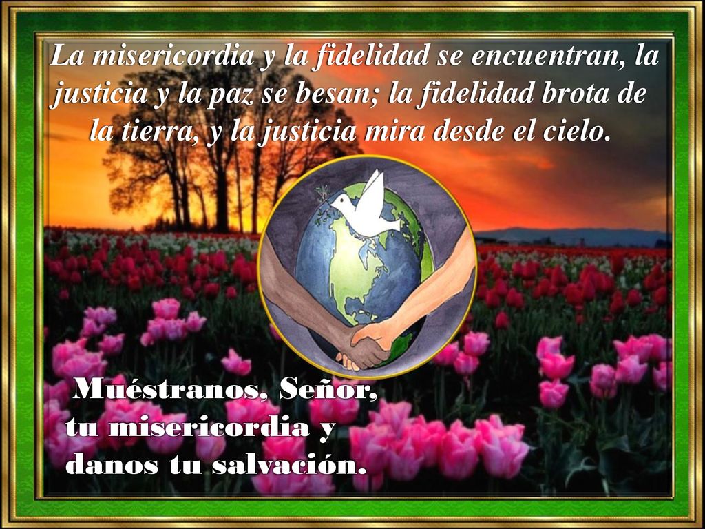 La misericordia y la fidelidad se encuentran, la justicia y la paz se besan; la fidelidad brota de la tierra, y la justicia mira desde el cielo.
