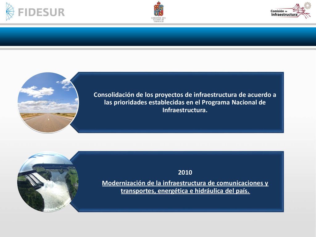 Consolidación de los proyectos de infraestructura de acuerdo a las prioridades establecidas en el Programa Nacional de Infraestructura.
