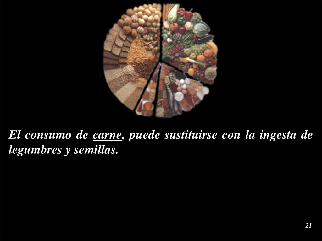 El consumo de carne, puede sustituirse con la ingesta de legumbres y semillas.