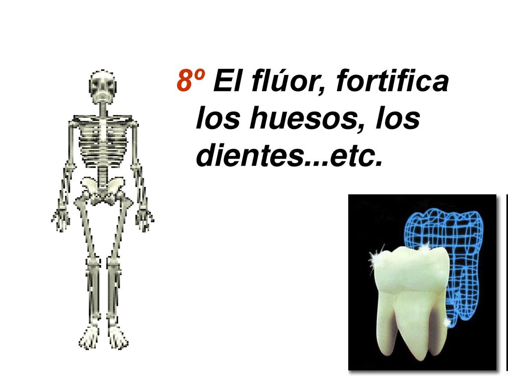 8º El flúor, fortifica los huesos, los dientes...etc.