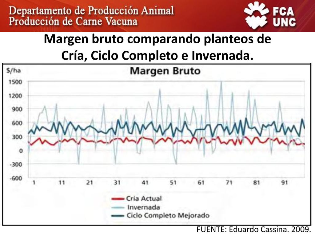 Margen bruto comparando planteos de Cría, Ciclo Completo e Invernada.