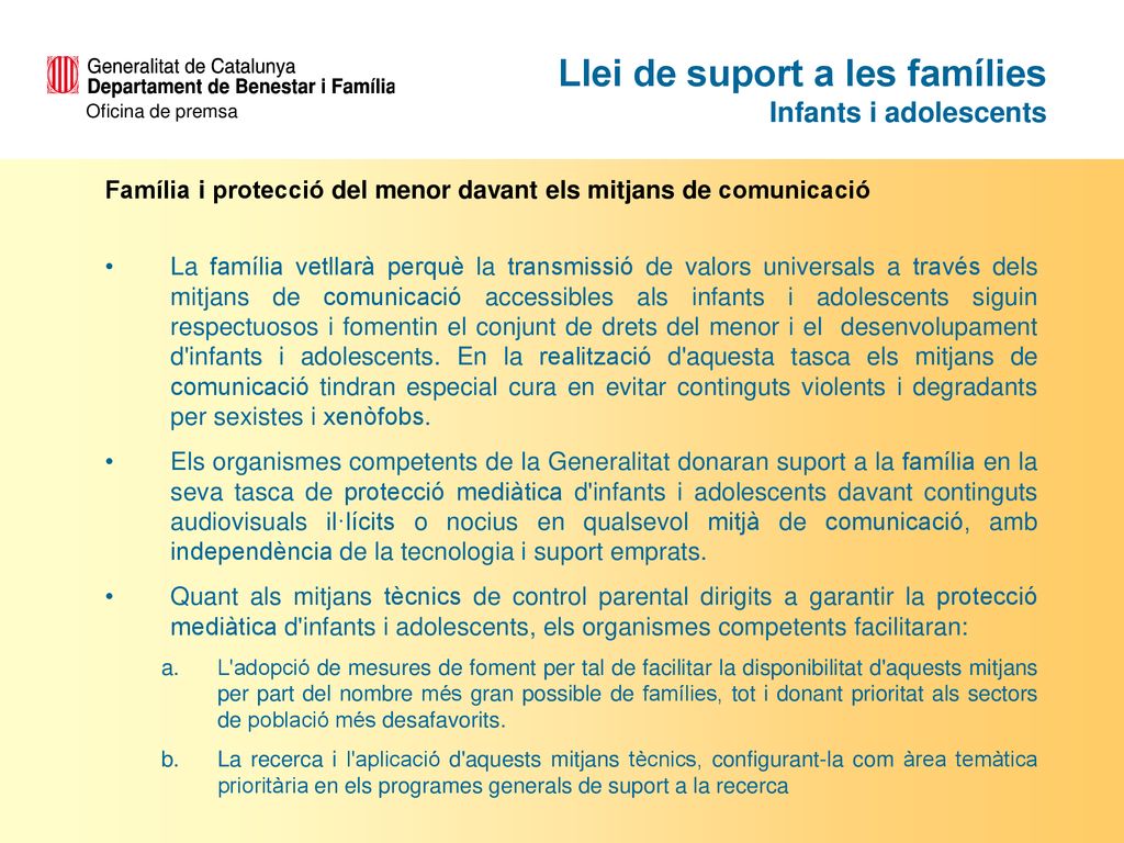Llei de suport a les famílies Infants i adolescents