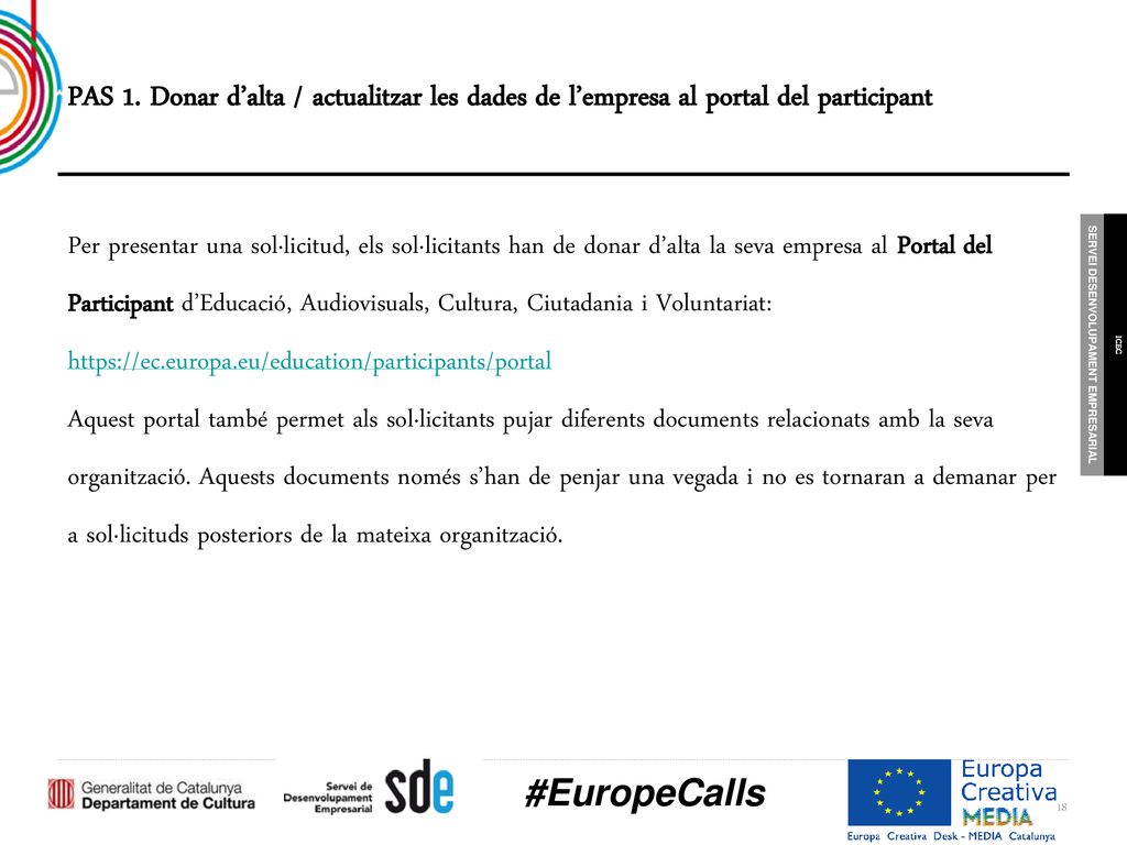PAS 1. Donar d’alta / actualitzar les dades de l’empresa al portal del participant