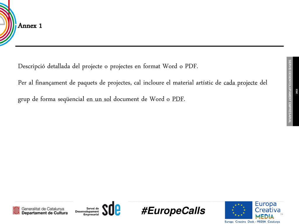 Annex 1 Descripció detallada del projecte o projectes en format Word o PDF.