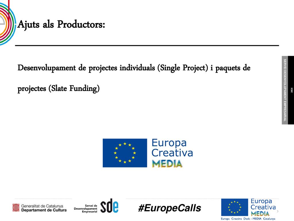 Ajuts als Productors: Desenvolupament de projectes individuals (Single Project) i paquets de projectes (Slate Funding)