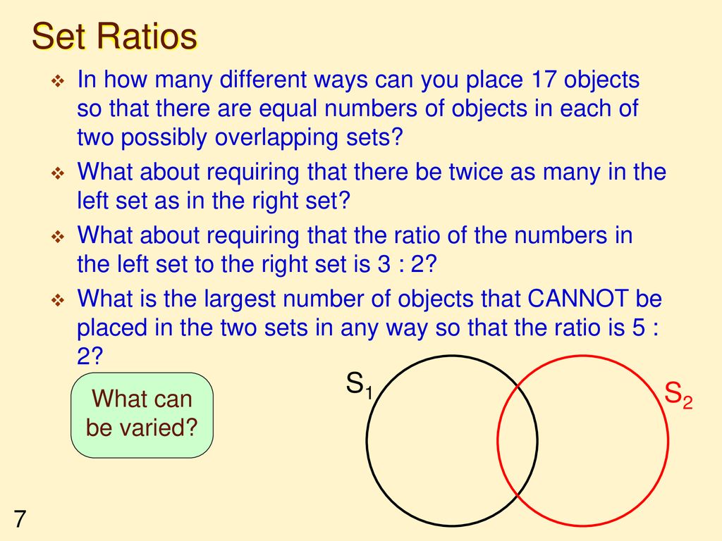 Set Ratios In how many different ways can you place 17 objects so that there are equal numbers of objects in each of two possibly overlapping sets
