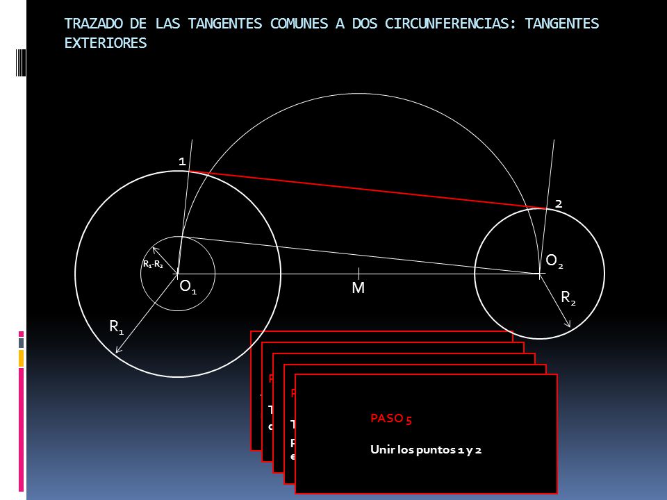 TRAZADO DE LAS TANGENTES COMUNES A DOS CIRCUNFERENCIAS: TANGENTES EXTERIORES