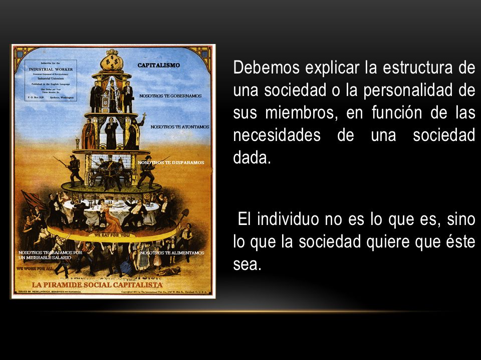 Debemos explicar la estructura de una sociedad o la personalidad de sus miembros, en función de las necesidades de una sociedad dada.