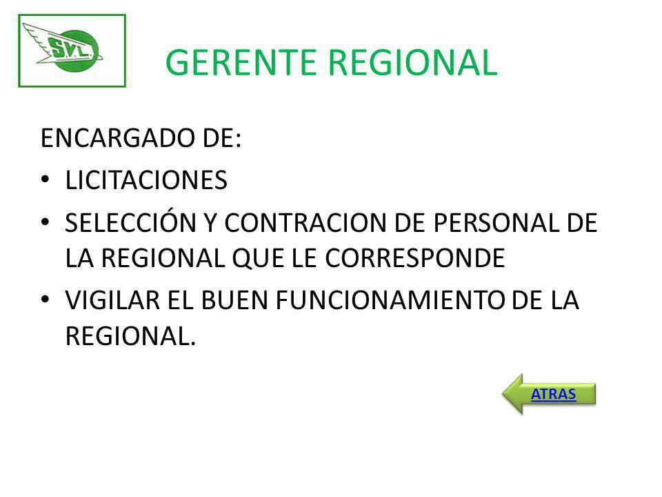 GERENTE REGIONAL ENCARGADO DE: LICITACIONES