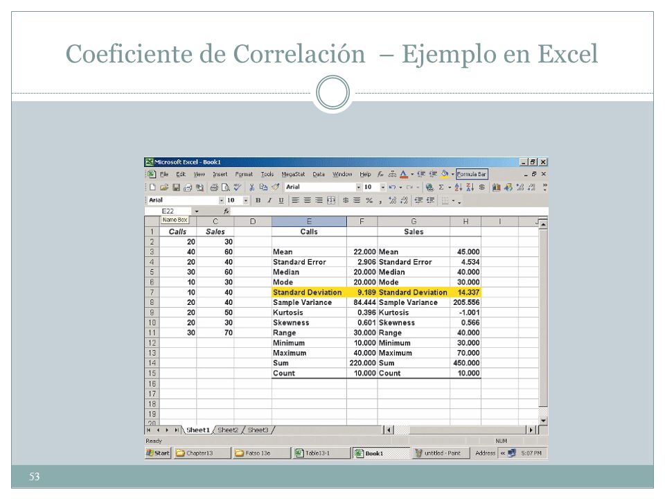 Coeficiente de Correlación – Ejemplo en Excel