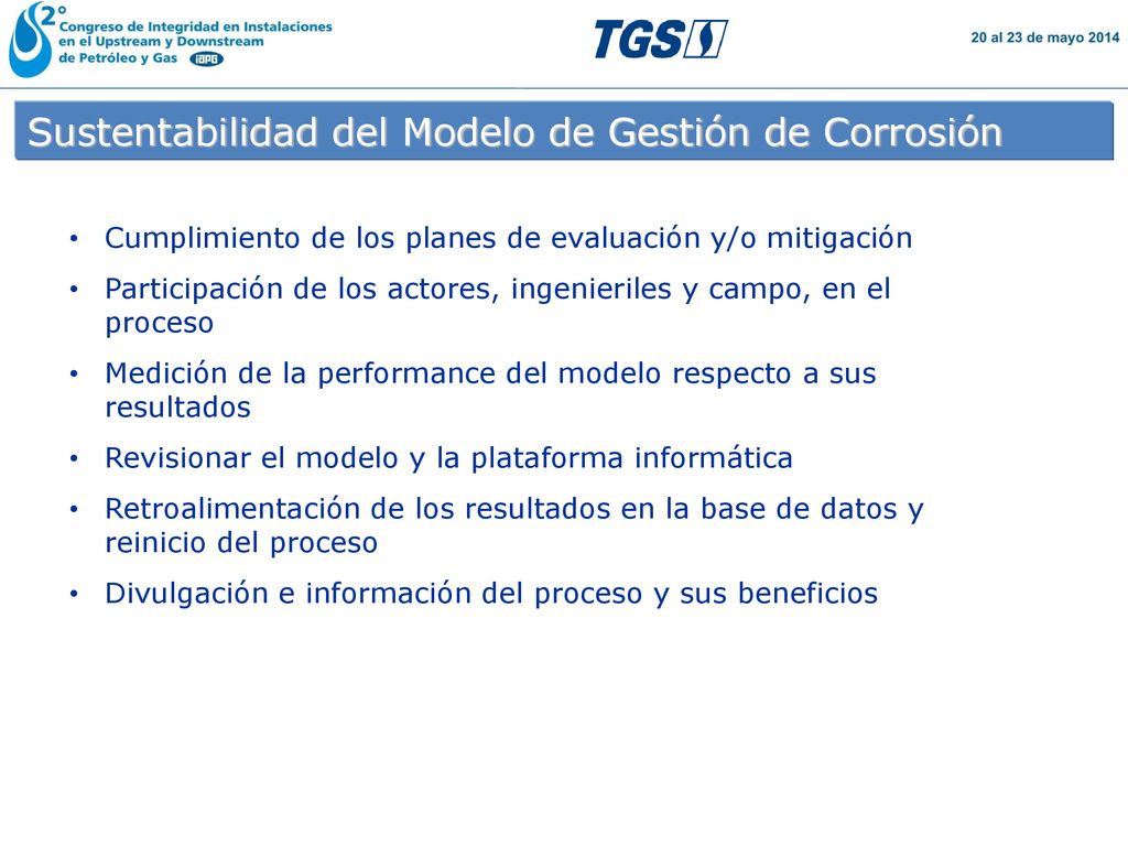 Sustentabilidad del Modelo de Gestión de Corrosión