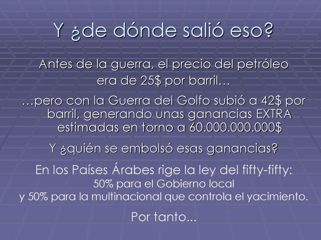 Y ¿de dónde salió eso Antes de la guerra, el precio del petróleo