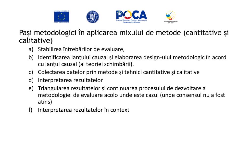 Pași metodologici în aplicarea mixului de metode (cantitative și calitative)