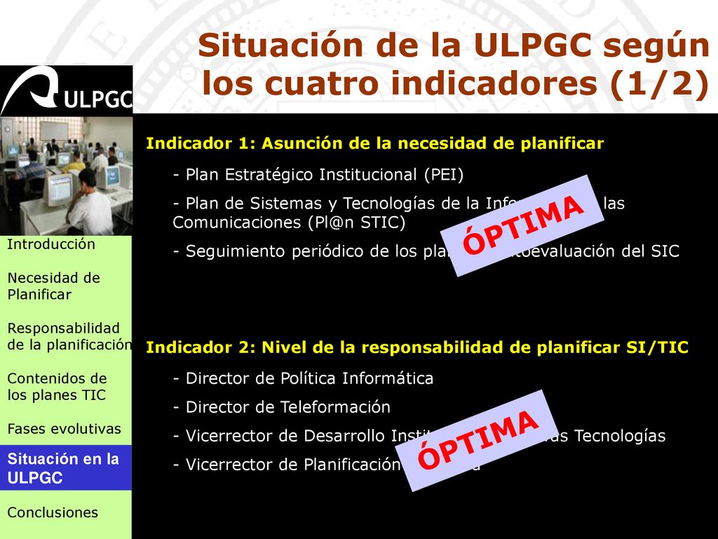Situación de la ULPGC según los cuatro indicadores (1/2)