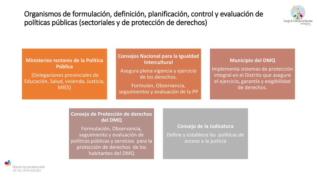 Organismos de formulación, definición, planificación, control y evaluación de políticas públicas (sectoriales y de protección de derechos)