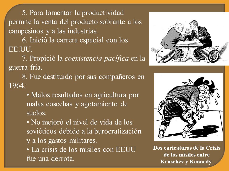 Dos caricaturas de la Crisis de los misiles entre Kruschev y Kennedy.