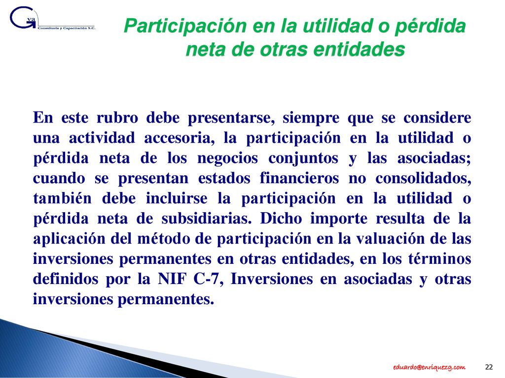 Participación en la utilidad o pérdida neta de otras entidades
