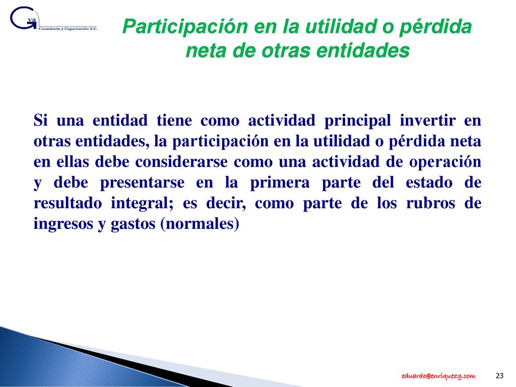 Participación en la utilidad o pérdida neta de otras entidades