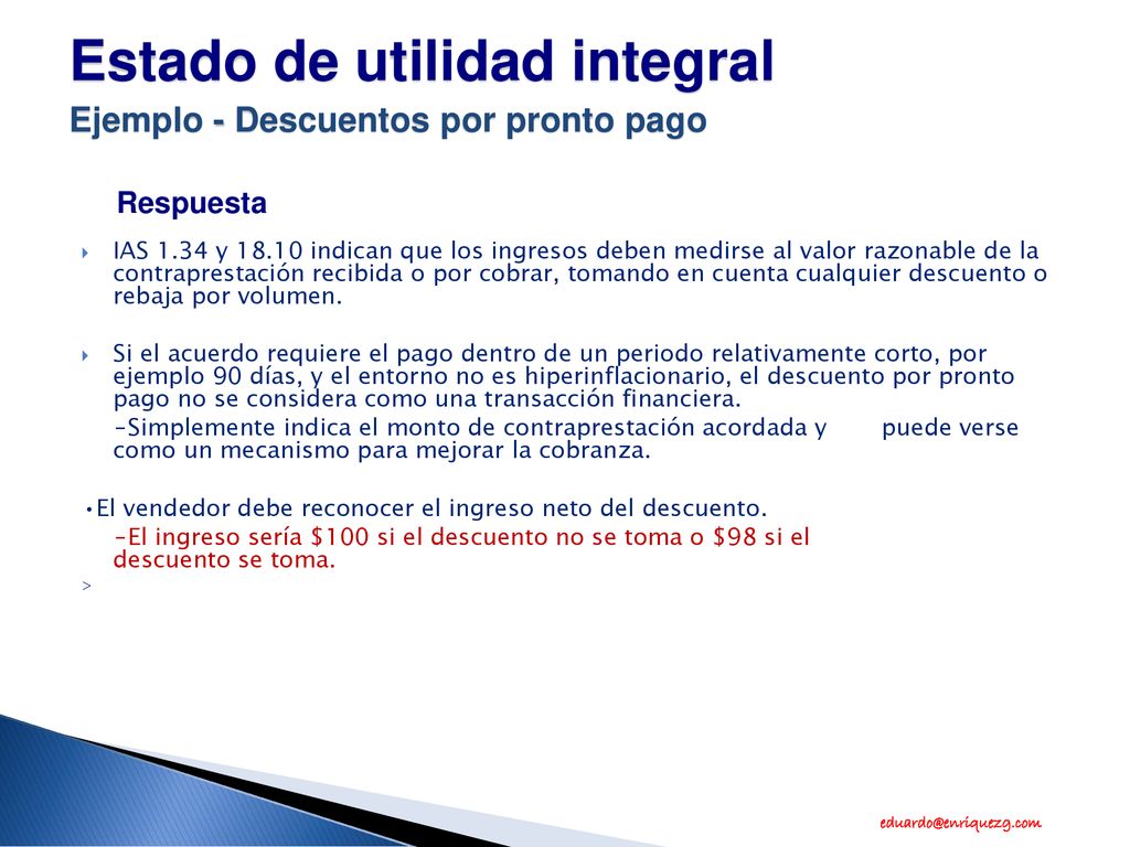 Estado de utilidad integral Ejemplo - Descuentos por pronto pago