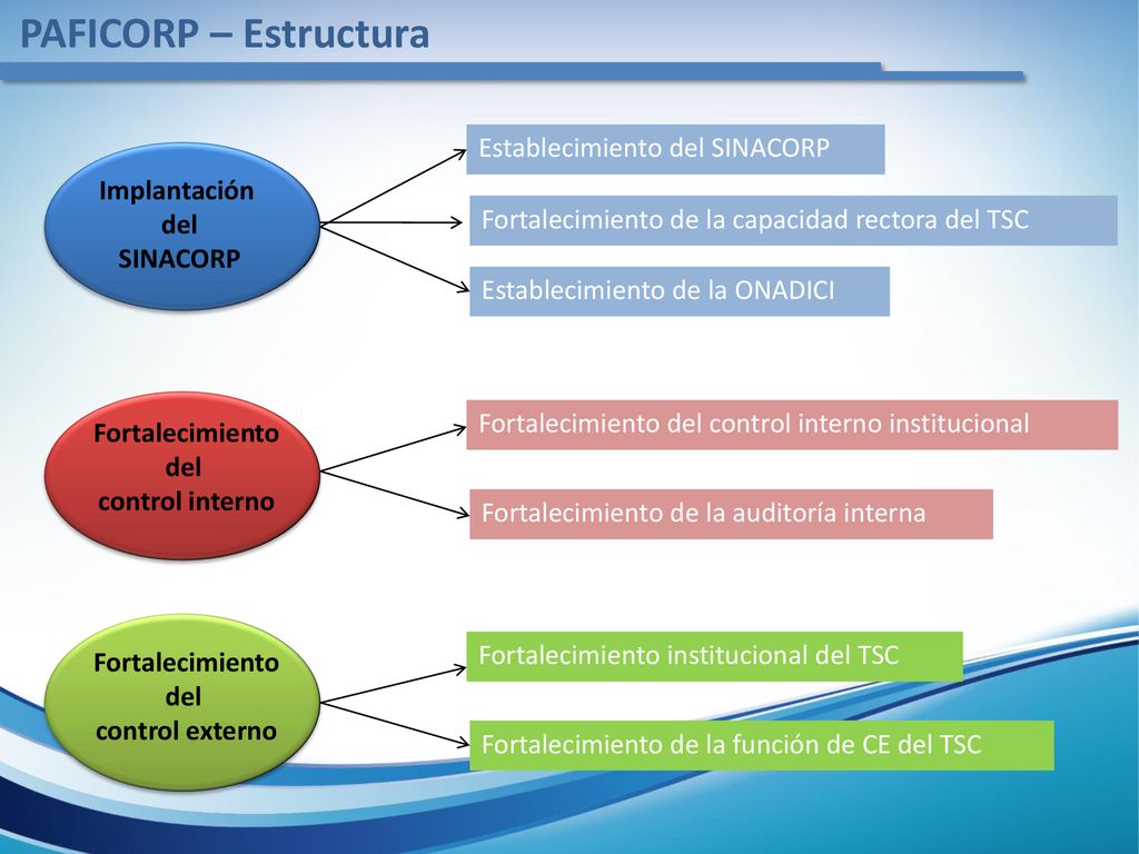 PAFICORP – Estructura Establecimiento del SINACORP Implantación del