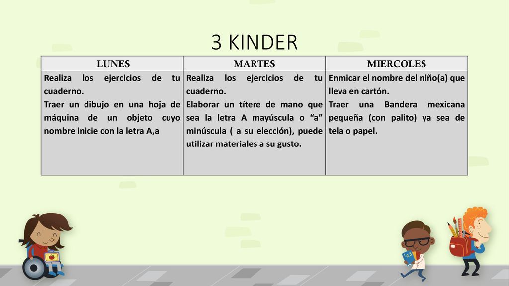 3 KINDER LUNES MARTES MIERCOLES Realiza los ejercicios de tu cuaderno.