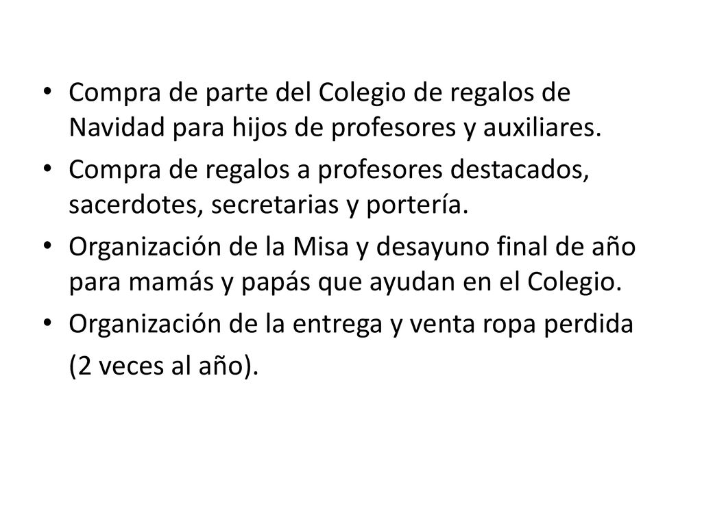 Compra de parte del Colegio de regalos de Navidad para hijos de profesores y auxiliares.