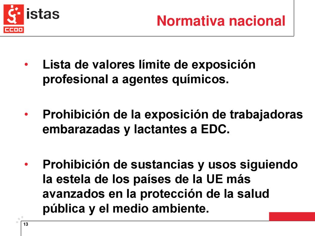 Normativa nacional Lista de valores límite de exposición profesional a agentes químicos.