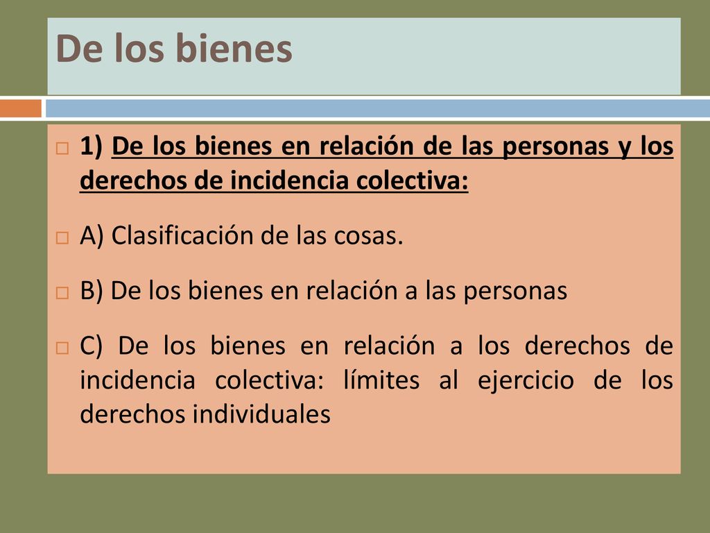 De los bienes 1) De los bienes en relación de las personas y los derechos de incidencia colectiva: