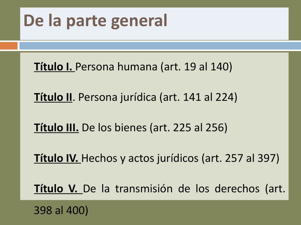 De la parte general Título I. Persona humana (art. 19 al 140)