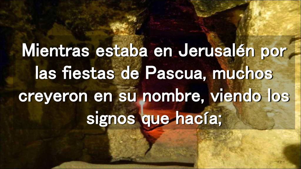 Mientras estaba en Jerusalén por las fiestas de Pascua, muchos creyeron en su nombre, viendo los signos que hacía;