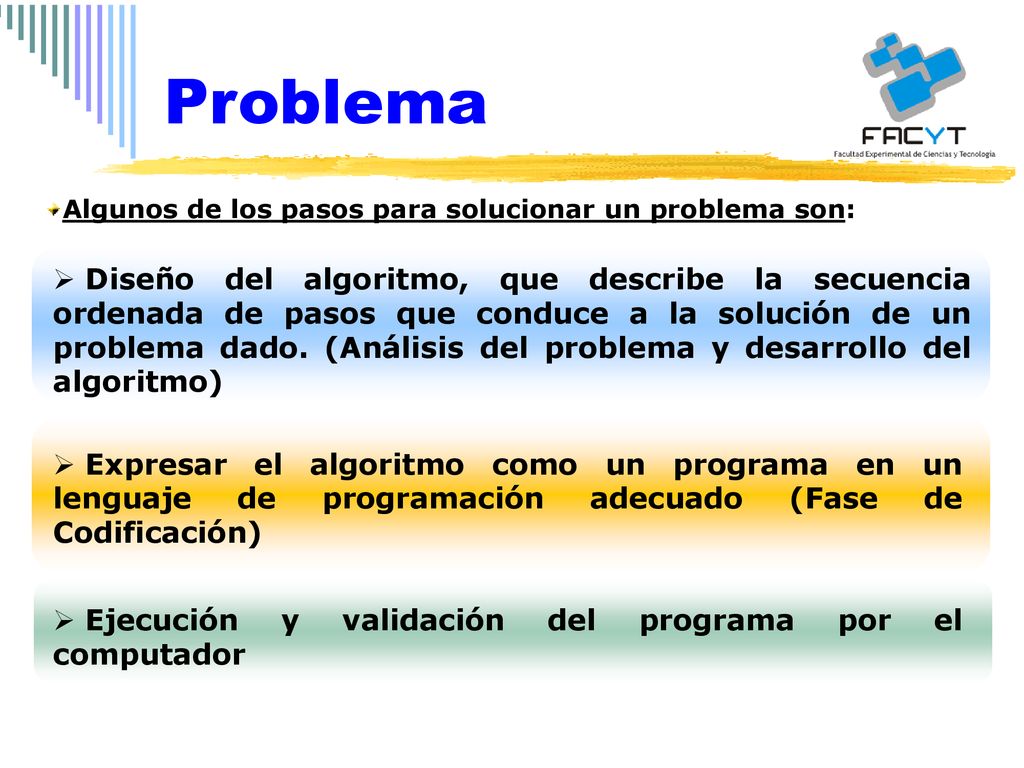 Problema Algunos de los pasos para solucionar un problema son: