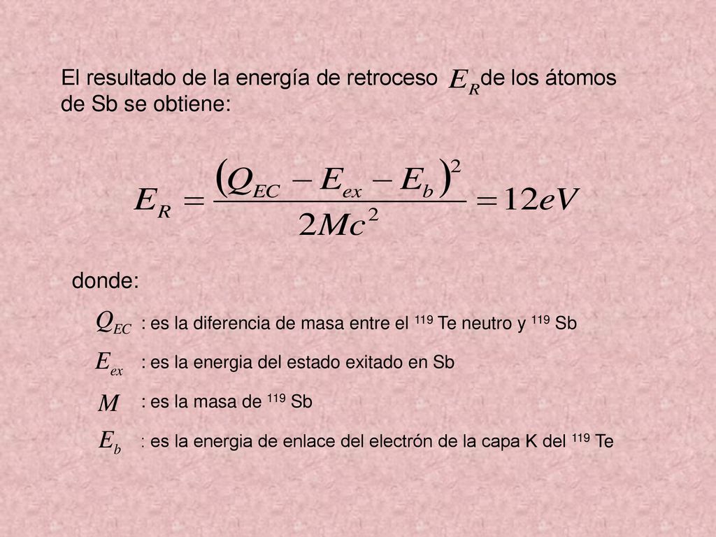 El resultado de la energía de retroceso de los átomos de Sb se obtiene: