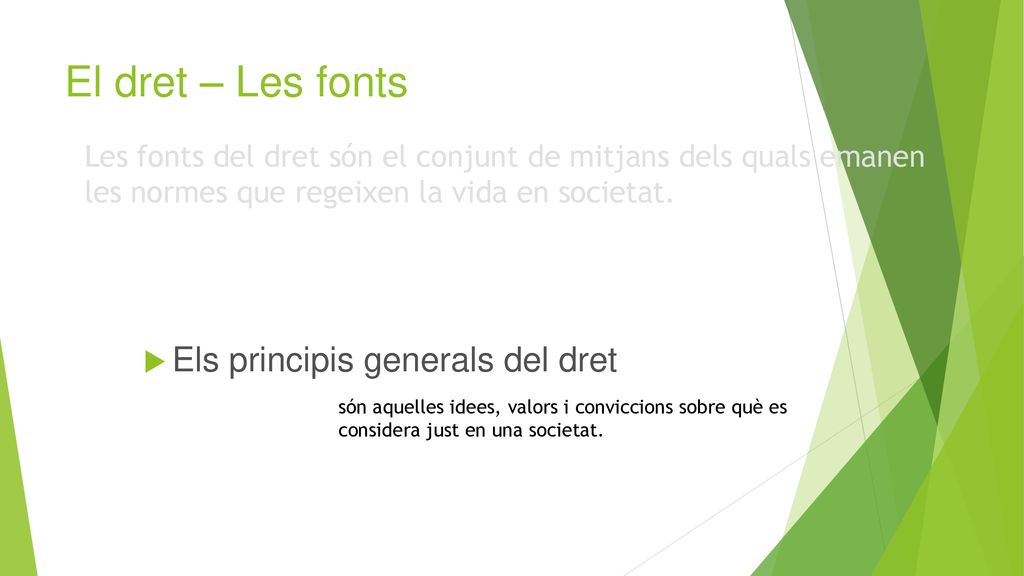 El dret – Les fonts Els principis generals del dret