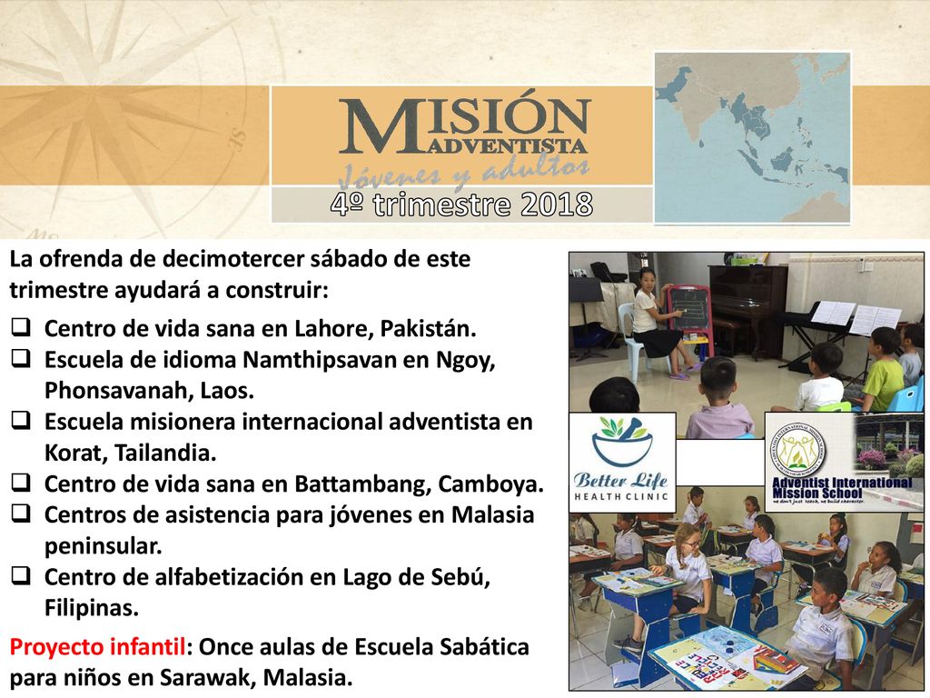 4º trimestre 2018 La ofrenda de decimotercer sábado de este trimestre ayudará a construir: Centro de vida sana en Lahore, Pakistán.