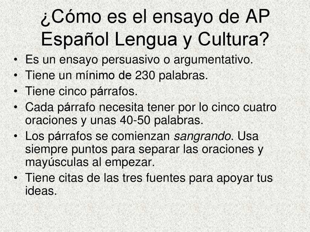 ¿Cómo es el ensayo de AP Español Lengua y Cultura