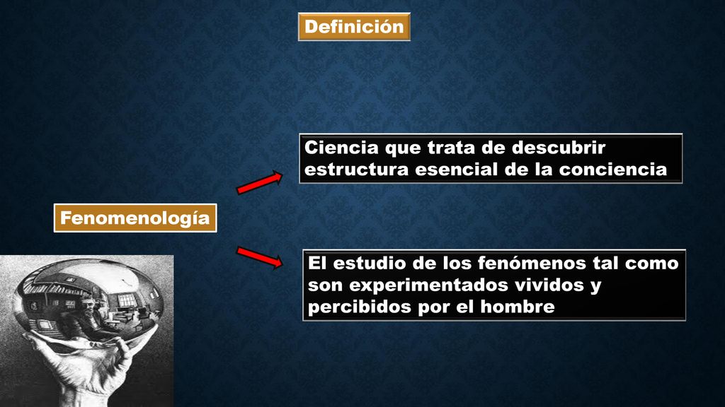 Definición Ciencia que trata de descubrir estructura esencial de la conciencia. Fenomenología.