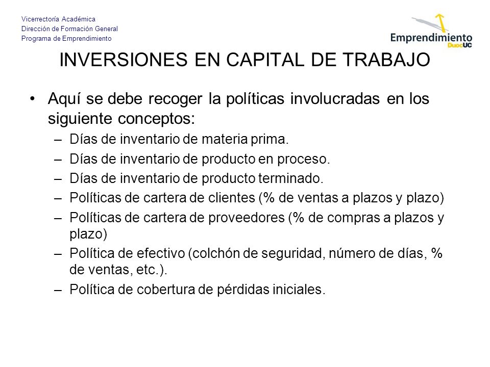 INVERSIONES EN CAPITAL DE TRABAJO