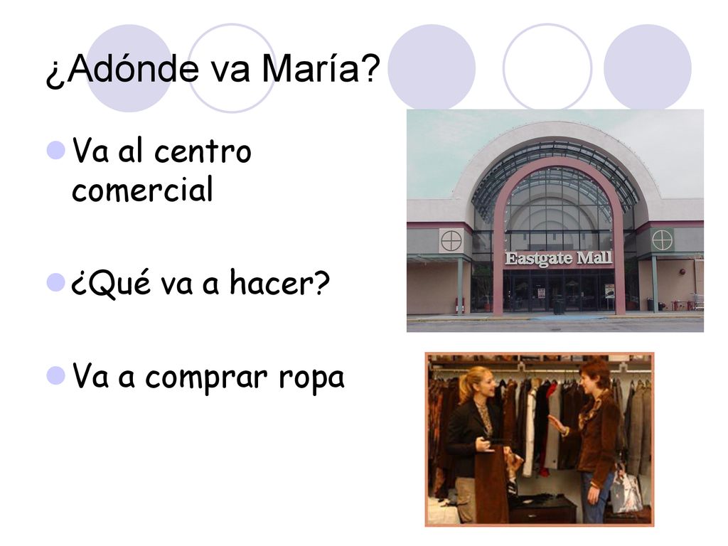 ¿Adónde va María Va al centro comercial ¿Qué va a hacer