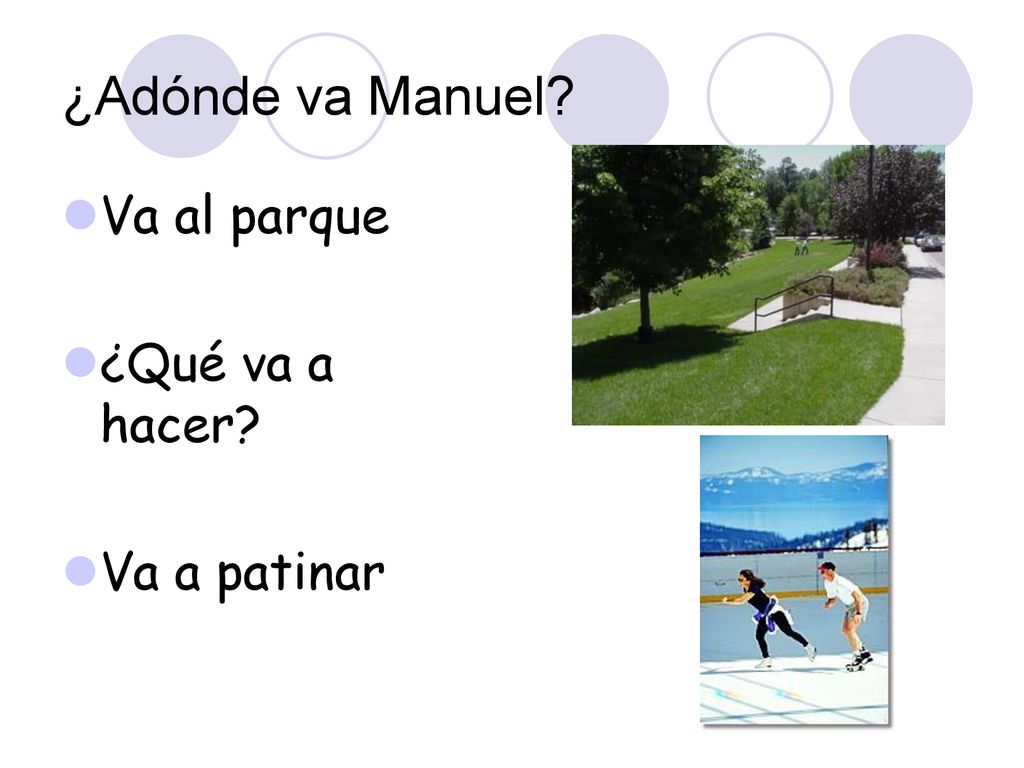 ¿Adónde va Manuel Va al parque ¿Qué va a hacer Va a patinar
